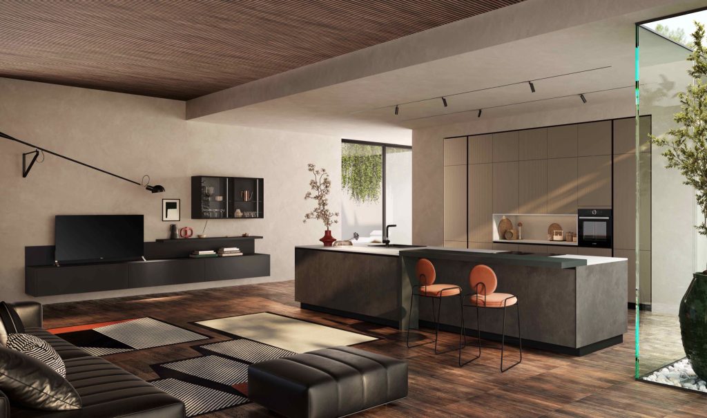 Cocina Diamante Modern & Design de Ciao Cucine, zona de día abierta con isla