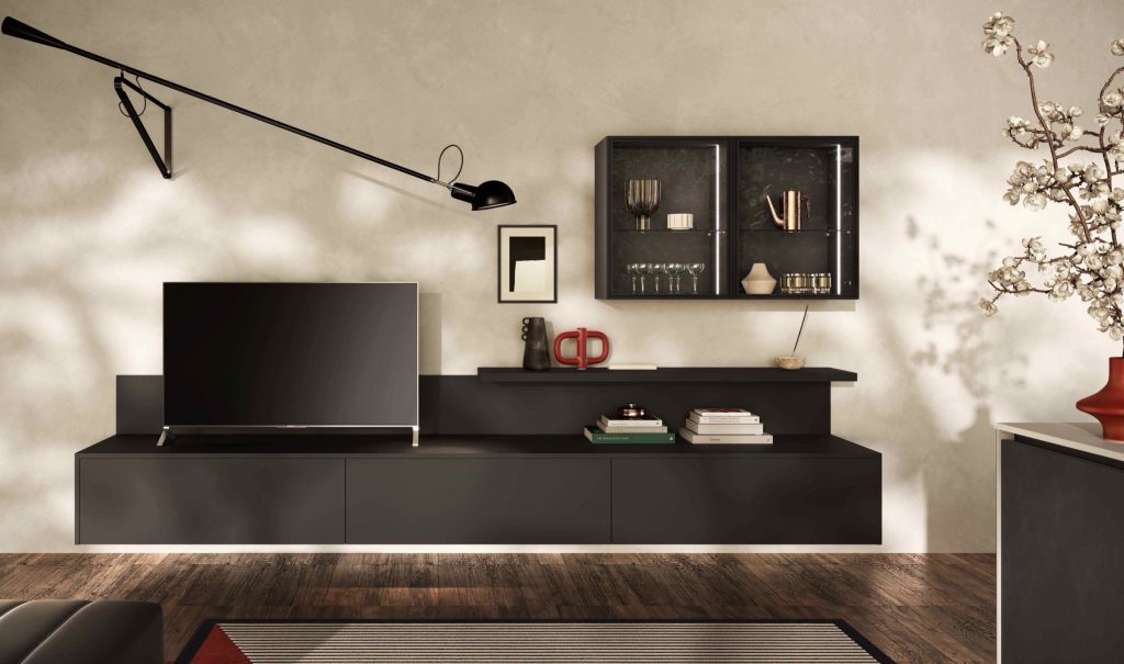 Cocina Diamante Modern & Design de Ciao Cucine, zona de día con pared del televisor